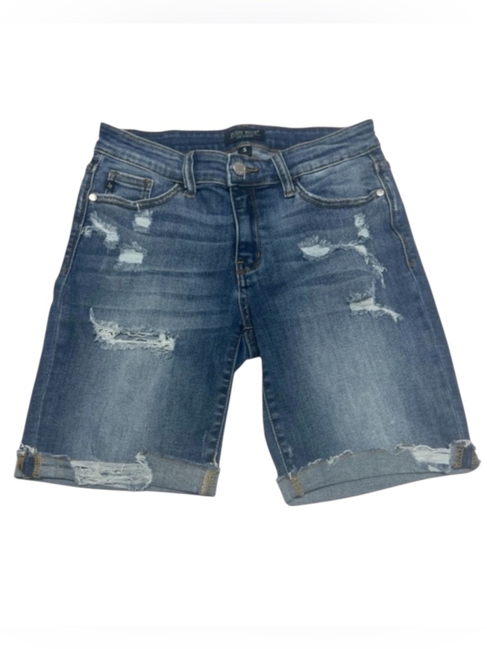 Judy Blue Kasey Med Blue Denim Shorts Size S Womens Stretch Casual Summer Trendy